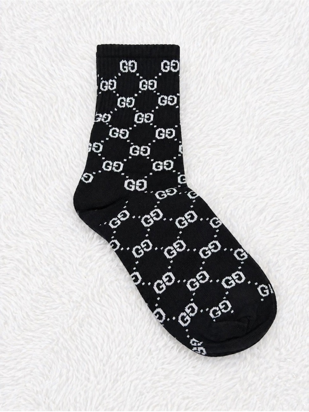 Gucci Black GG Logo Crew Socks with White Monogram